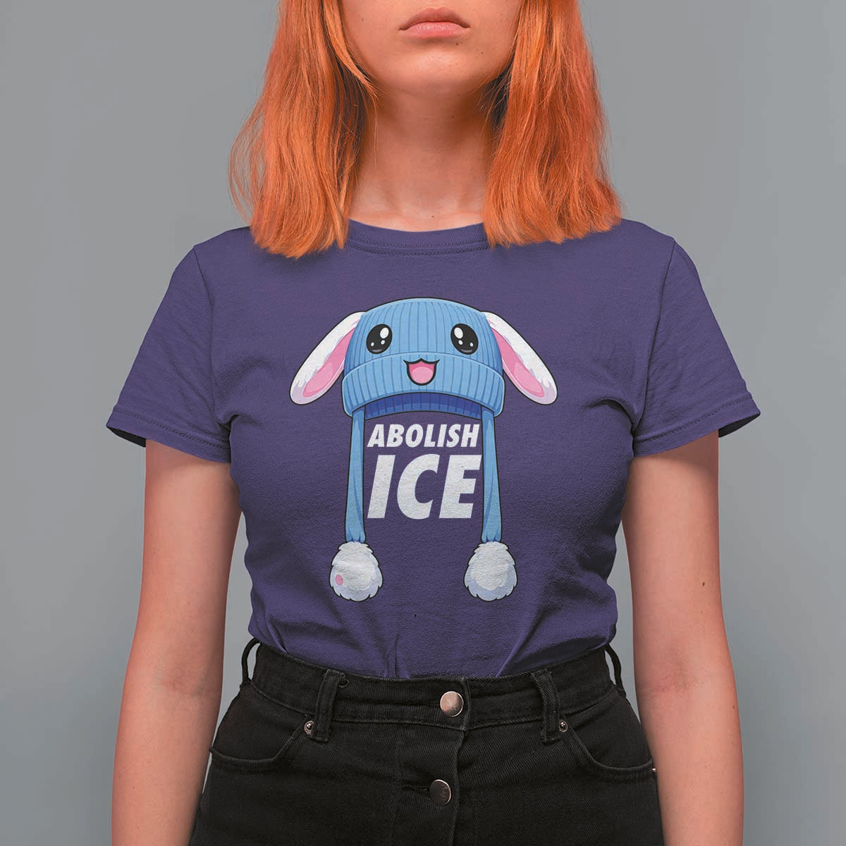 Abolish Ice T Shirt For Women Blue Bunny Hat Pro Immigrant Resist Minnesota