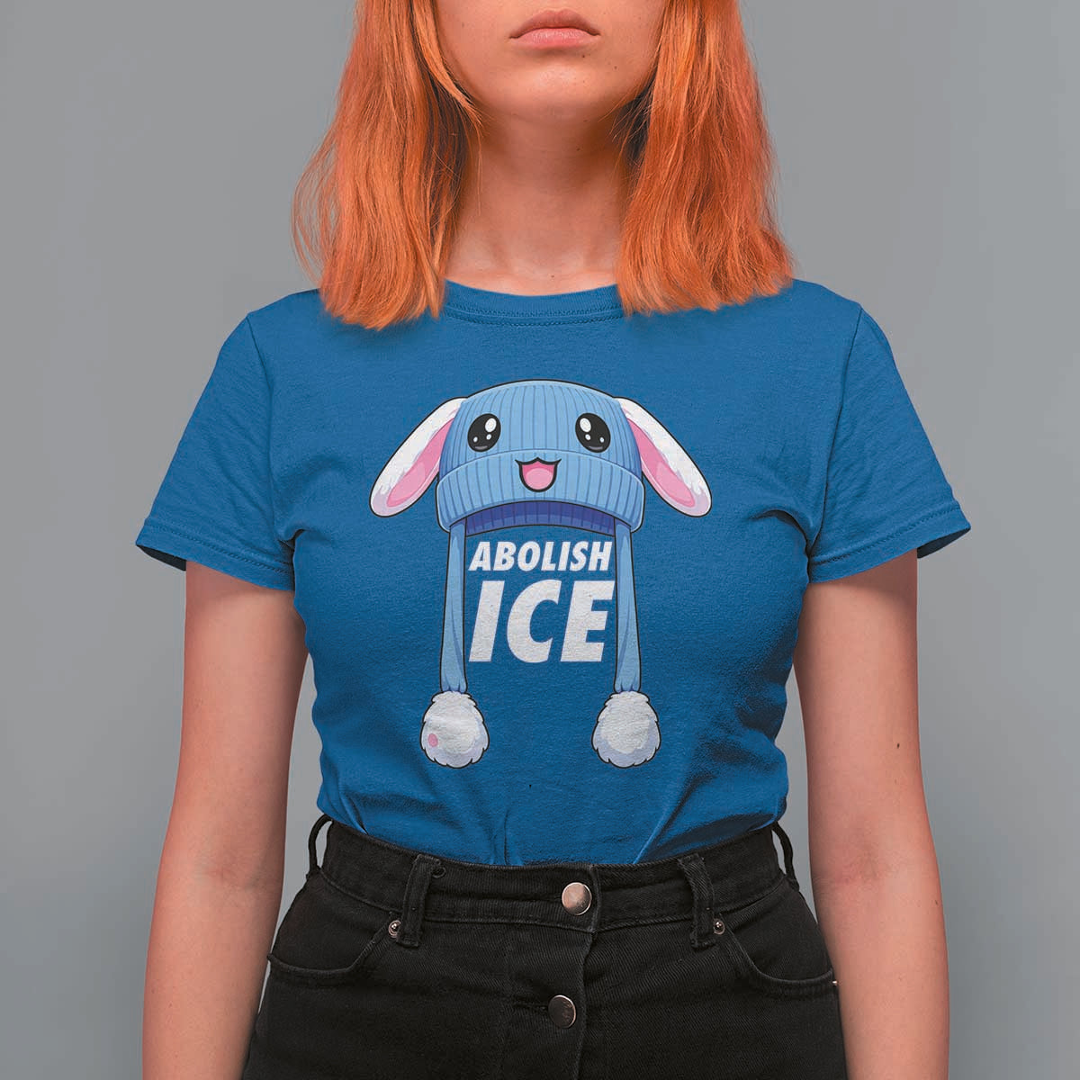 Abolish Ice T Shirt For Women Blue Bunny Hat Pro Immigrant Resist Minnesota