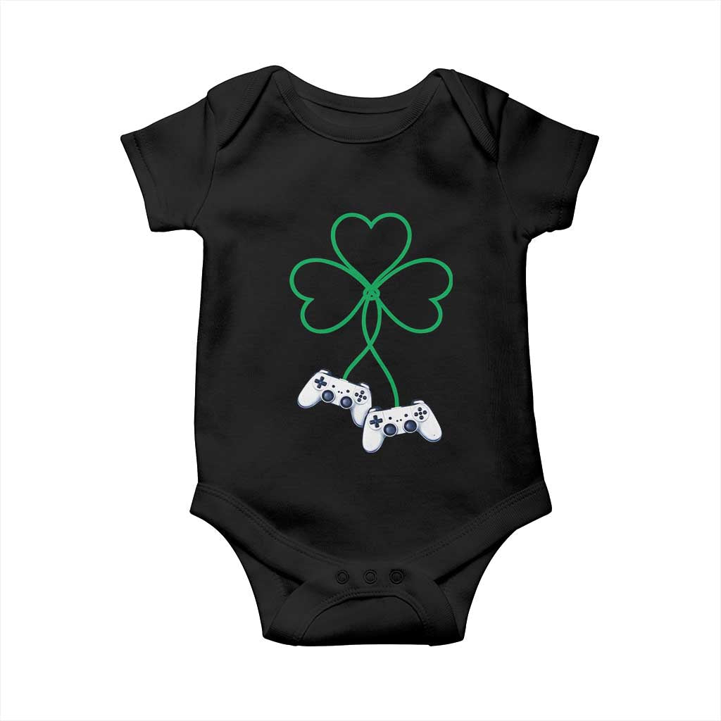 Video Game Lover St Patricks Day with Shamrock Controllers Baby Onesie