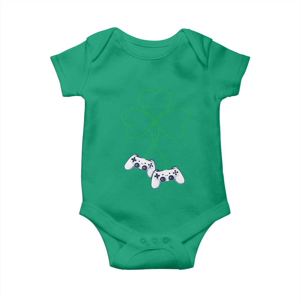 Video Game Lover St Patricks Day with Shamrock Controllers Baby Onesie