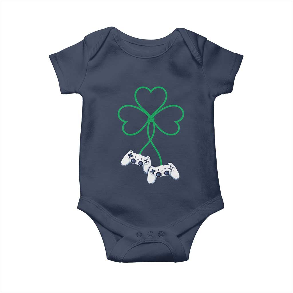 Video Game Lover St Patricks Day with Shamrock Controllers Baby Onesie