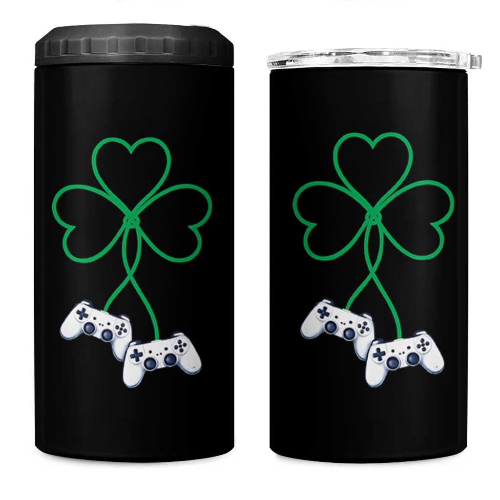Video Game Lover St Patricks Day with Shamrock Controllers 4 in 1 Can Cooler Tumbler