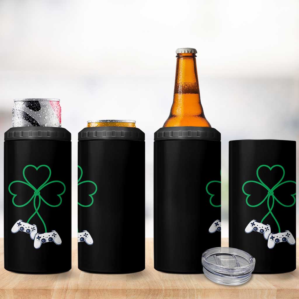 Video Game Lover St Patricks Day with Shamrock Controllers 4 in 1 Can Cooler Tumbler