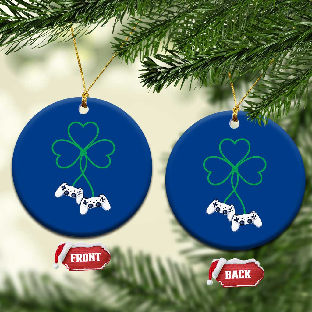 Video Game Lover St Patricks Day with Shamrock Controllers Ceramic Ornament