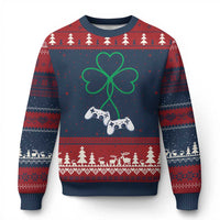 Video Game Lover St Patricks Day with Shamrock Controllers Ugly Christmas Sweater