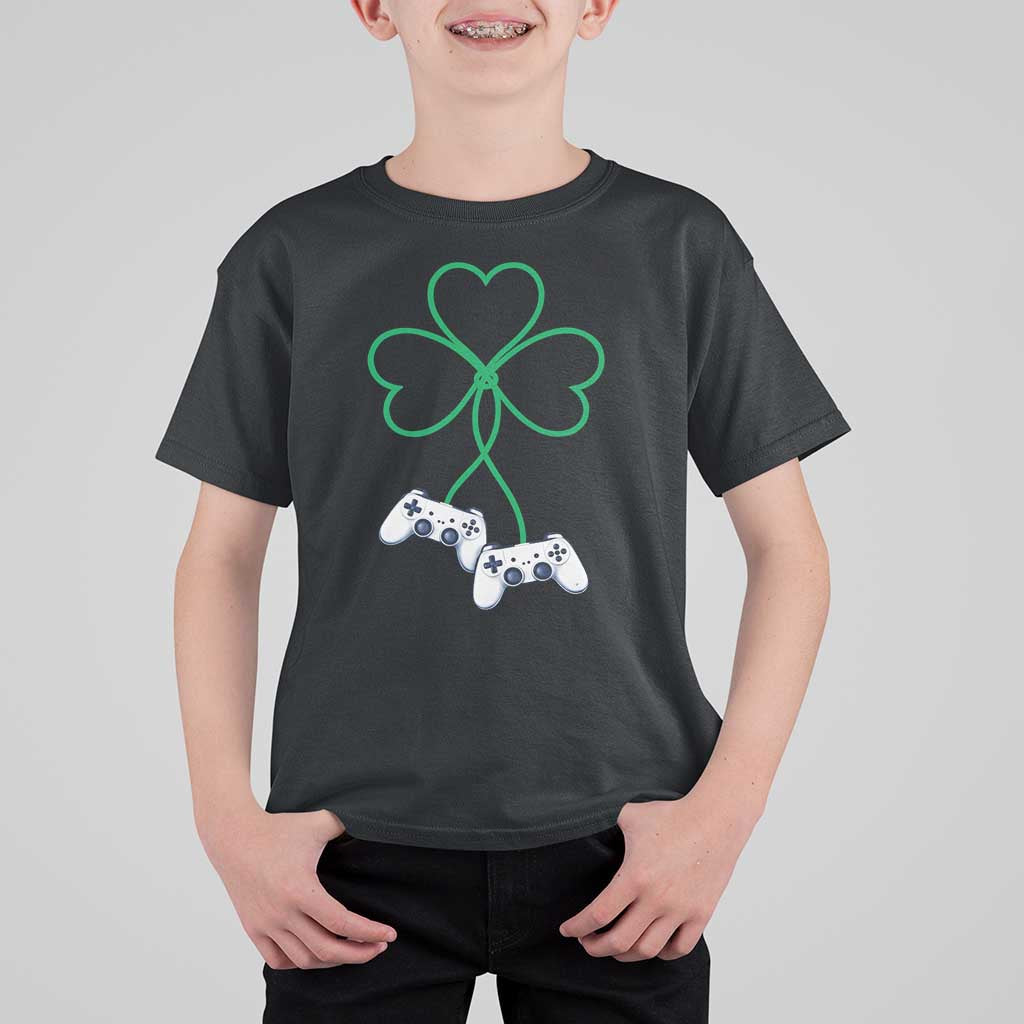Video Game Lover St Patricks Day with Shamrock Controllers T Shirt For Kid
