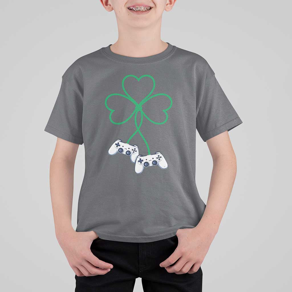 Video Game Lover St Patricks Day with Shamrock Controllers T Shirt For Kid