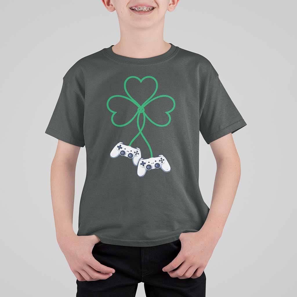 Video Game Lover St Patricks Day with Shamrock Controllers T Shirt For Kid