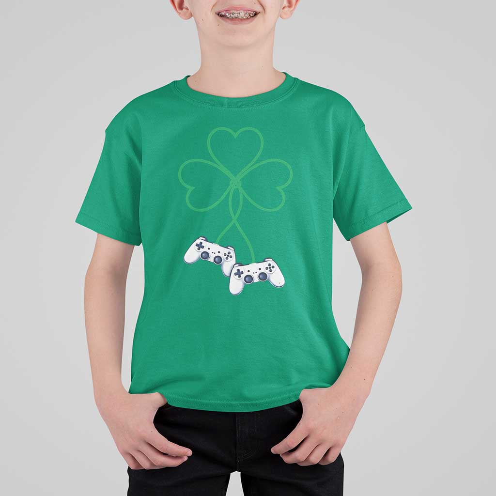 Video Game Lover St Patricks Day with Shamrock Controllers T Shirt For Kid
