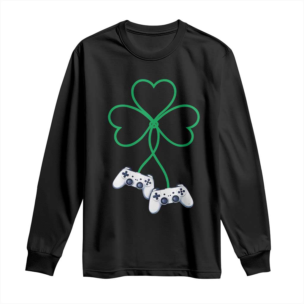 Video Game Lover St Patricks Day with Shamrock Controllers Long Sleeve Shirt
