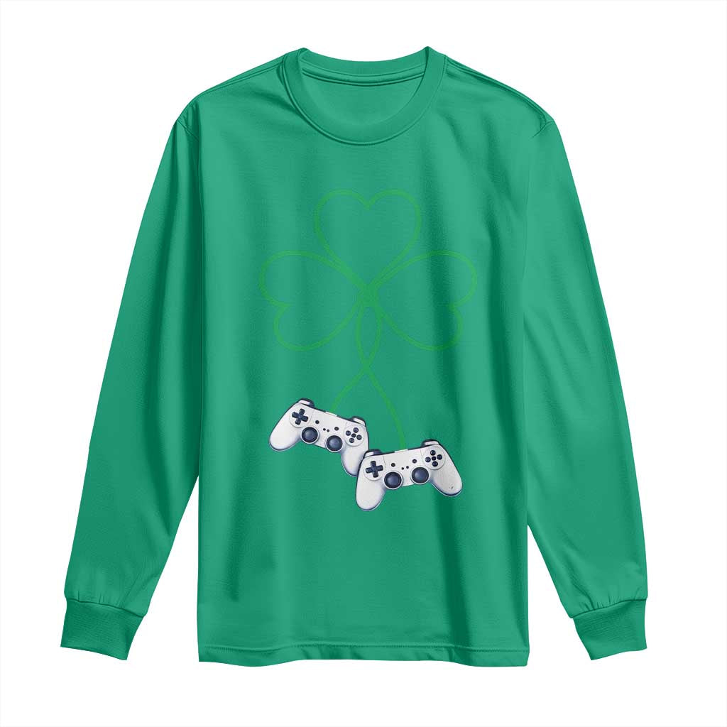 Video Game Lover St Patricks Day with Shamrock Controllers Long Sleeve Shirt