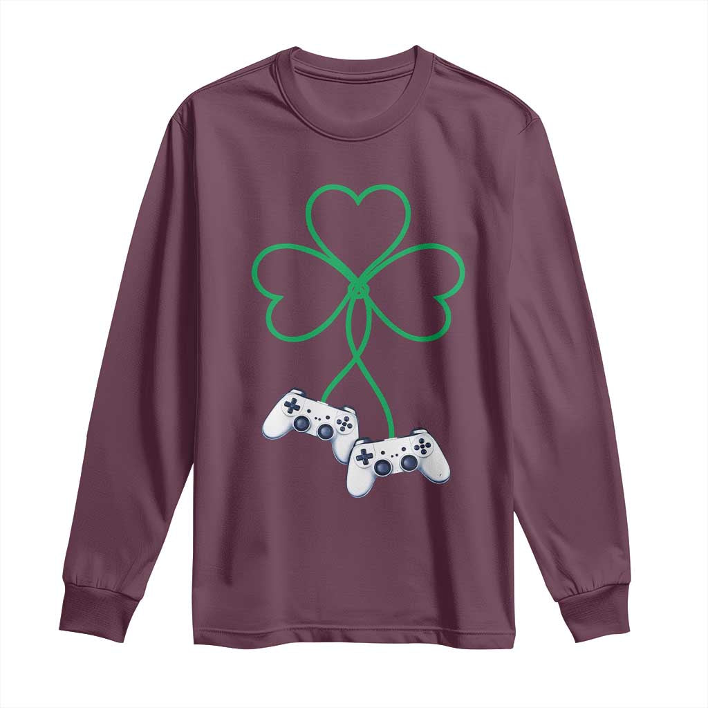 Video Game Lover St Patricks Day with Shamrock Controllers Long Sleeve Shirt