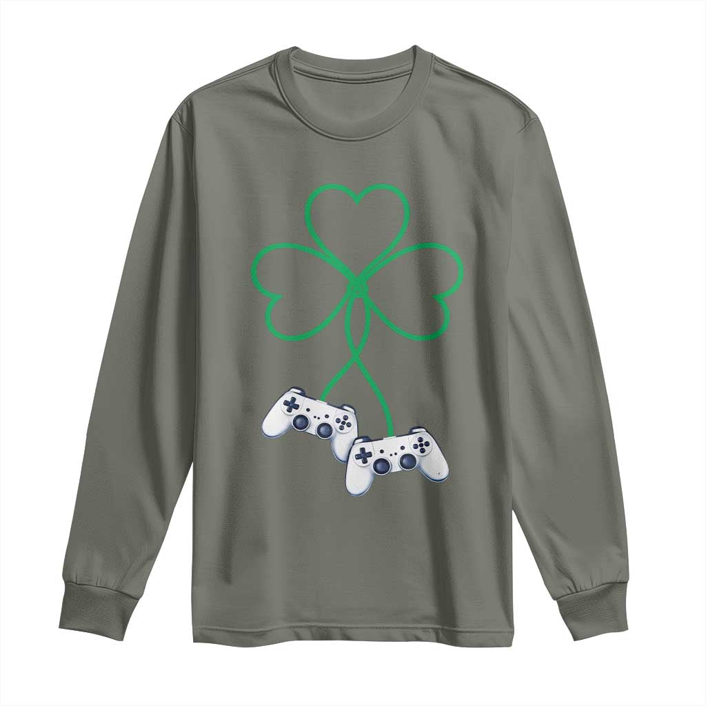 Video Game Lover St Patricks Day with Shamrock Controllers Long Sleeve Shirt