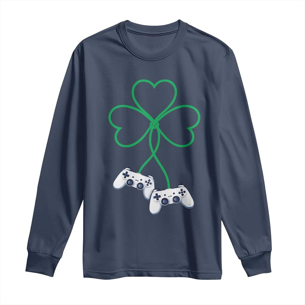 Video Game Lover St Patricks Day with Shamrock Controllers Long Sleeve Shirt