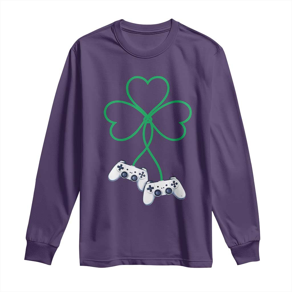 Video Game Lover St Patricks Day with Shamrock Controllers Long Sleeve Shirt