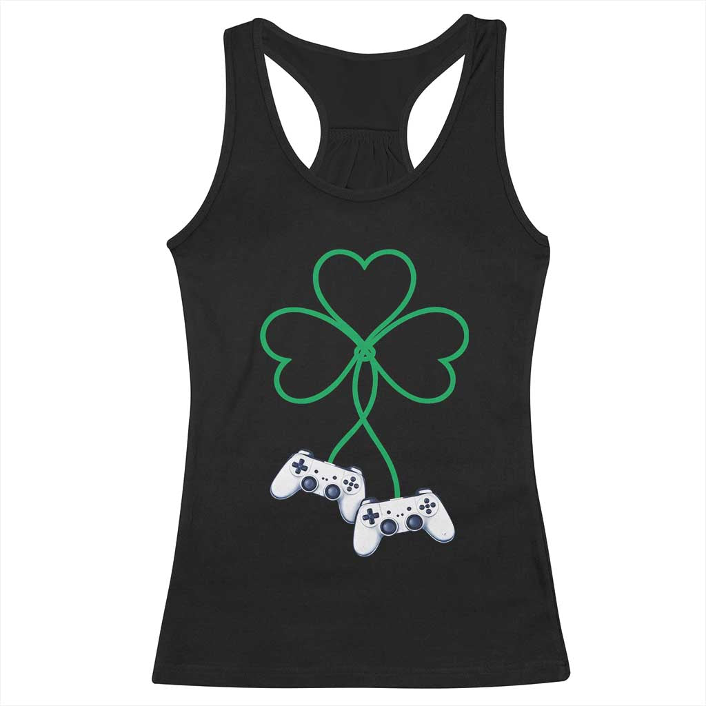 Video Game Lover St Patricks Day with Shamrock Controllers Racerback Tank Top