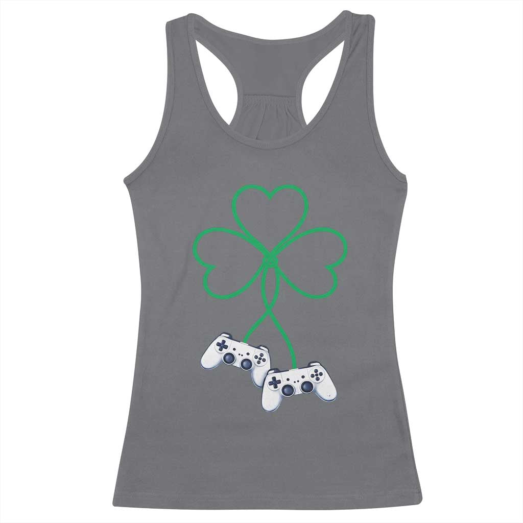 Video Game Lover St Patricks Day with Shamrock Controllers Racerback Tank Top