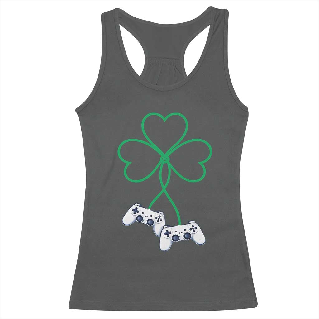 Video Game Lover St Patricks Day with Shamrock Controllers Racerback Tank Top