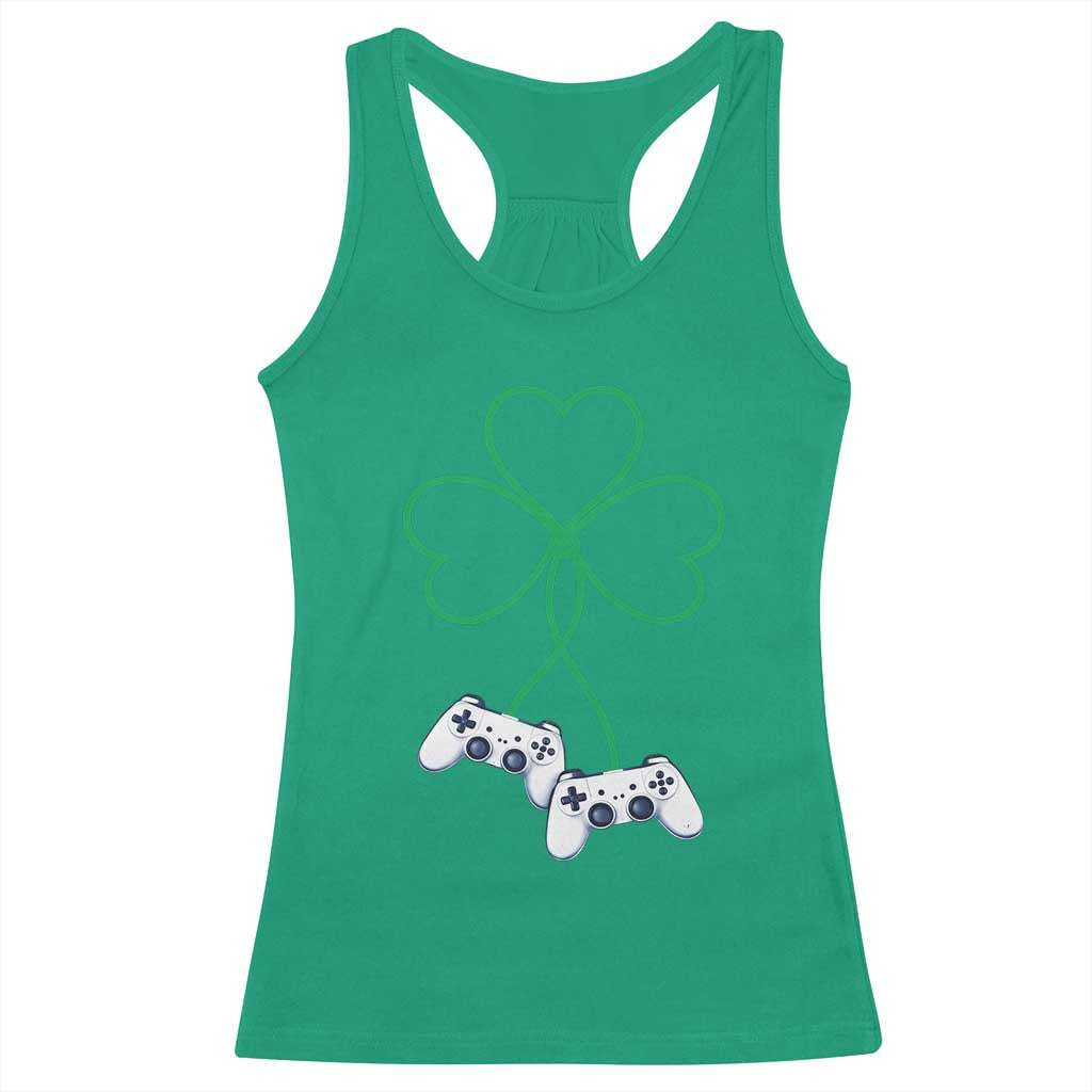 Video Game Lover St Patricks Day with Shamrock Controllers Racerback Tank Top