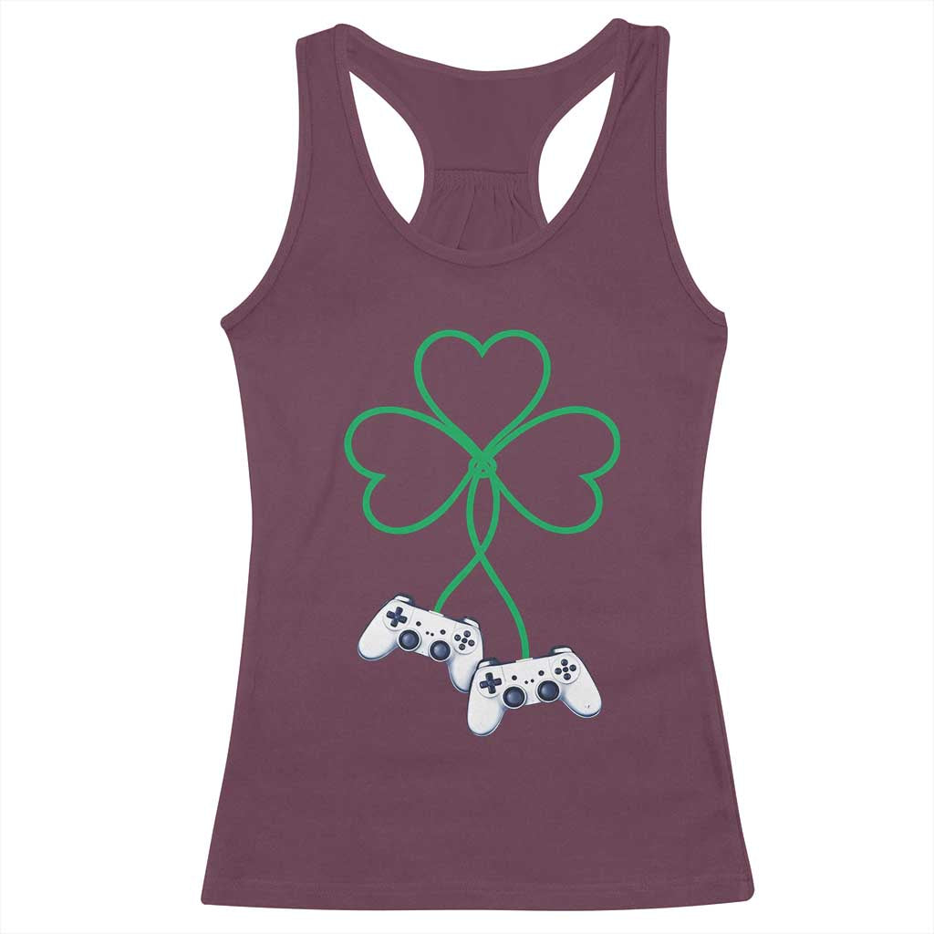 Video Game Lover St Patricks Day with Shamrock Controllers Racerback Tank Top