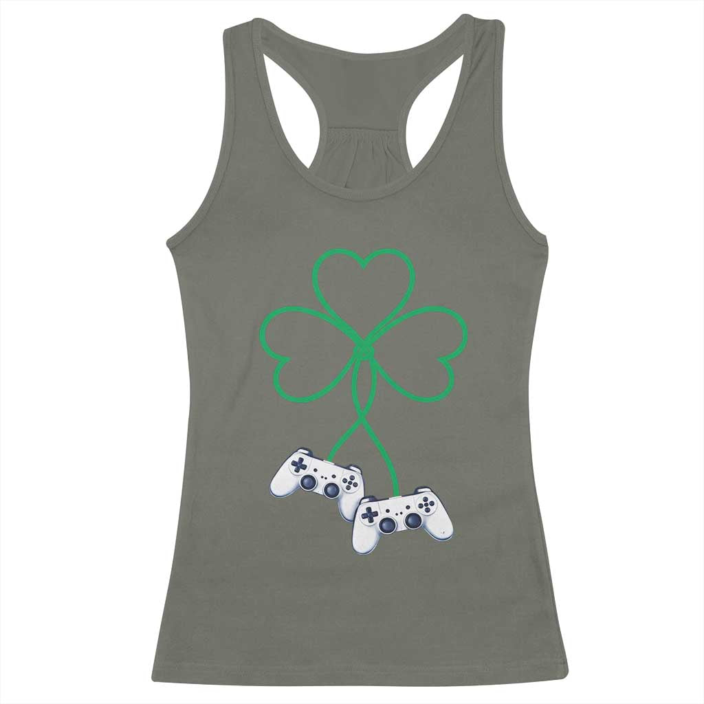 Video Game Lover St Patricks Day with Shamrock Controllers Racerback Tank Top