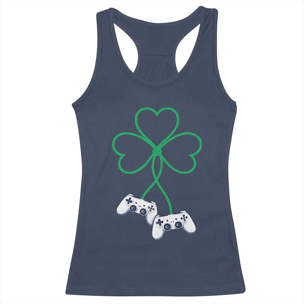 Video Game Lover St Patricks Day with Shamrock Controllers Racerback Tank Top