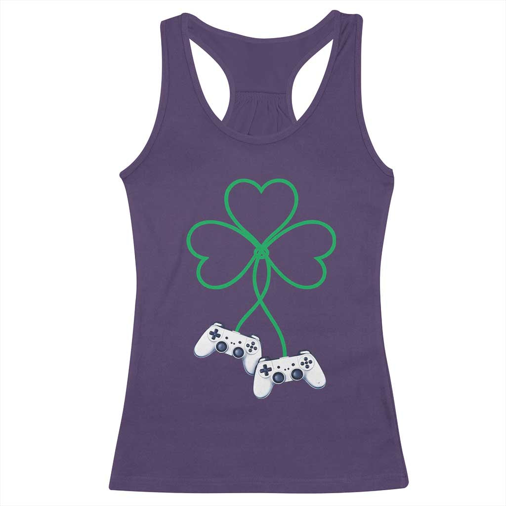 Video Game Lover St Patricks Day with Shamrock Controllers Racerback Tank Top