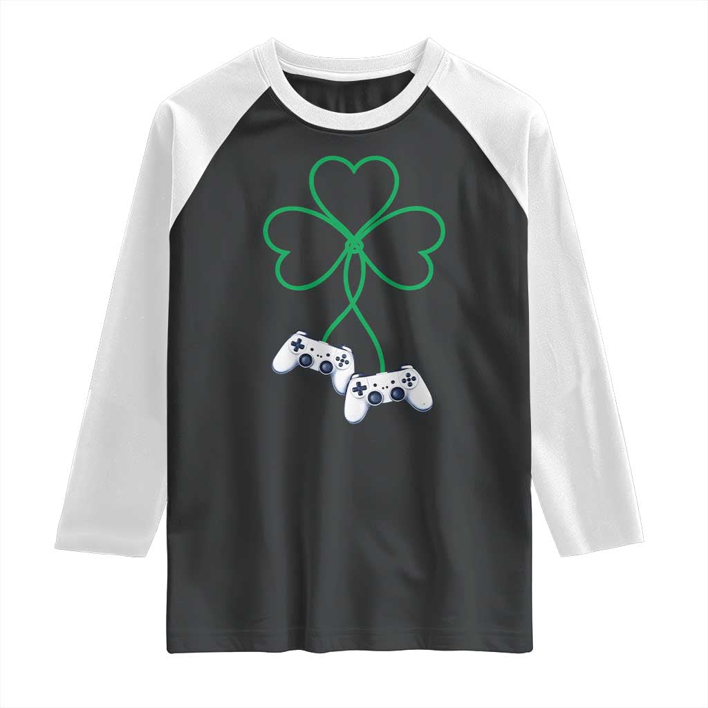 Video Game Lover St Patricks Day with Shamrock Controllers Raglan Shirt