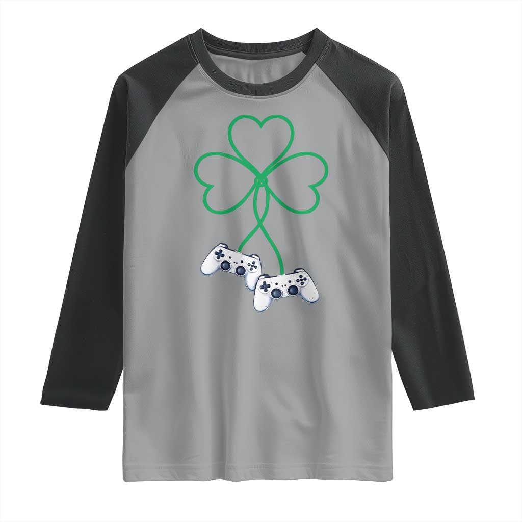 Video Game Lover St Patricks Day with Shamrock Controllers Raglan Shirt