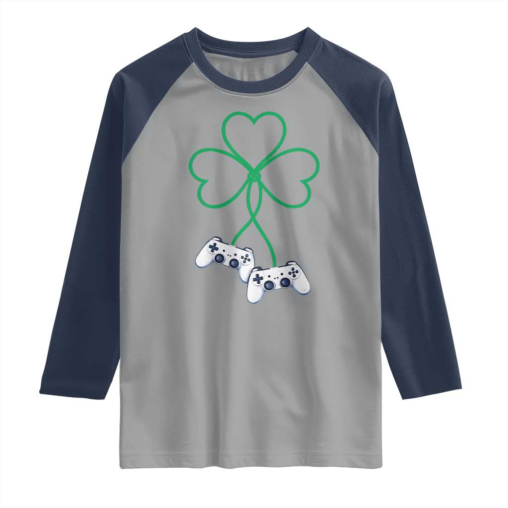 Video Game Lover St Patricks Day with Shamrock Controllers Raglan Shirt