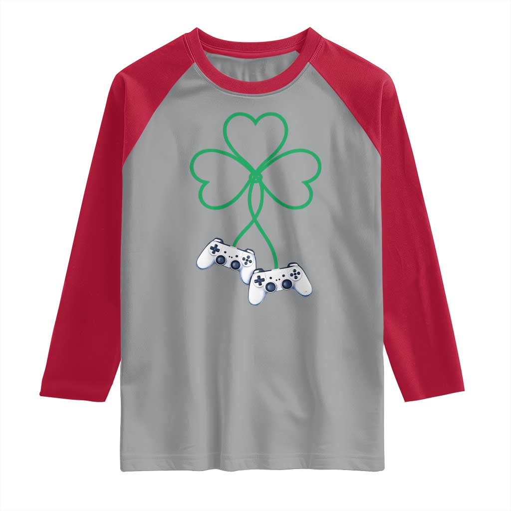 Video Game Lover St Patricks Day with Shamrock Controllers Raglan Shirt