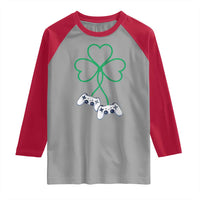 Video Game Lover St Patricks Day with Shamrock Controllers Raglan Shirt