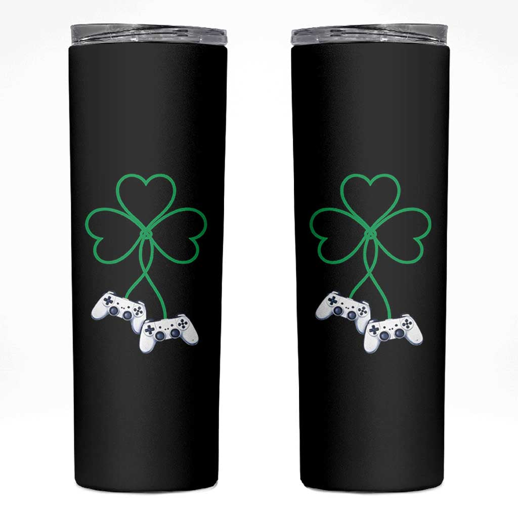 Video Game Lover St Patricks Day with Shamrock Controllers Skinny Tumbler