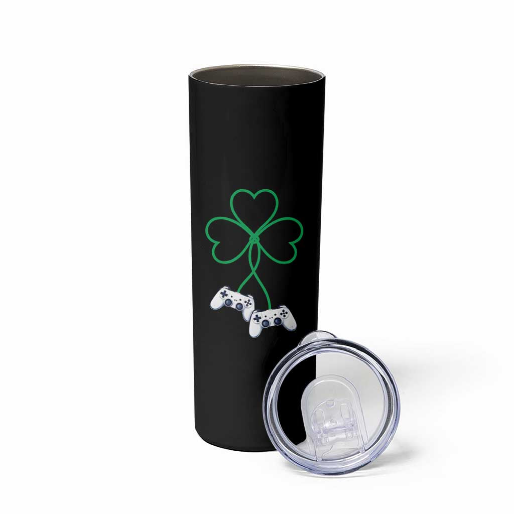 Video Game Lover St Patricks Day with Shamrock Controllers Skinny Tumbler