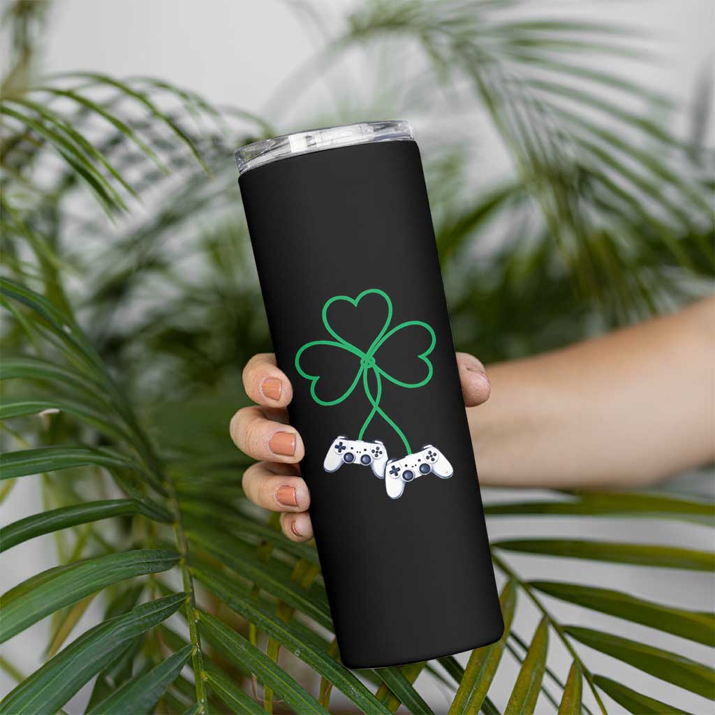 Video Game Lover St Patricks Day with Shamrock Controllers Skinny Tumbler