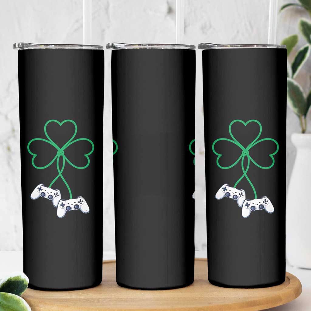 Video Game Lover St Patricks Day with Shamrock Controllers Skinny Tumbler