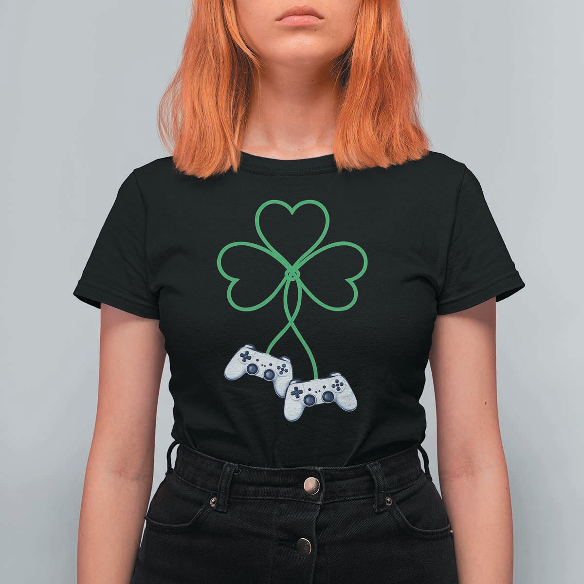 Video Game Lover St Patricks Day with Shamrock Controllers T Shirt For Women