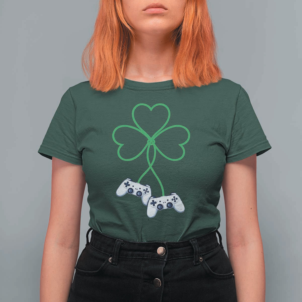 Video Game Lover St Patricks Day with Shamrock Controllers T Shirt For Women