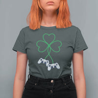Video Game Lover St Patricks Day with Shamrock Controllers T Shirt For Women
