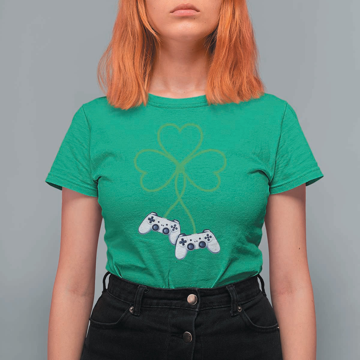 Video Game Lover St Patricks Day with Shamrock Controllers T Shirt For Women