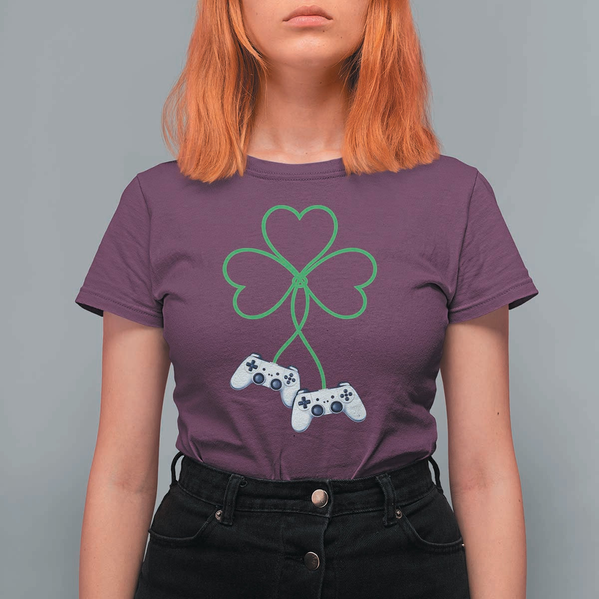 Video Game Lover St Patricks Day with Shamrock Controllers T Shirt For Women