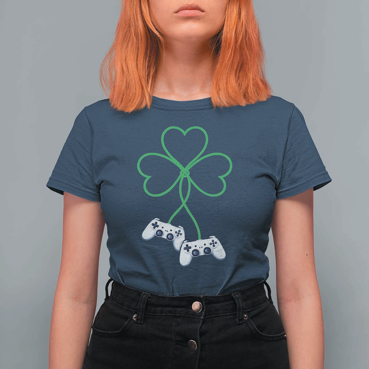 Video Game Lover St Patricks Day with Shamrock Controllers T Shirt For Women
