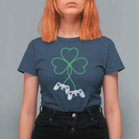 Video Game Lover St Patricks Day with Shamrock Controllers T Shirt For Women