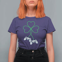 Video Game Lover St Patricks Day with Shamrock Controllers T Shirt For Women
