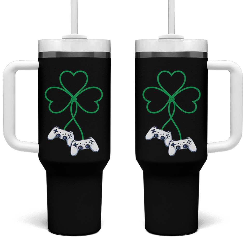 Video Game Lover St Patricks Day with Shamrock Controllers Tumbler With Handle
