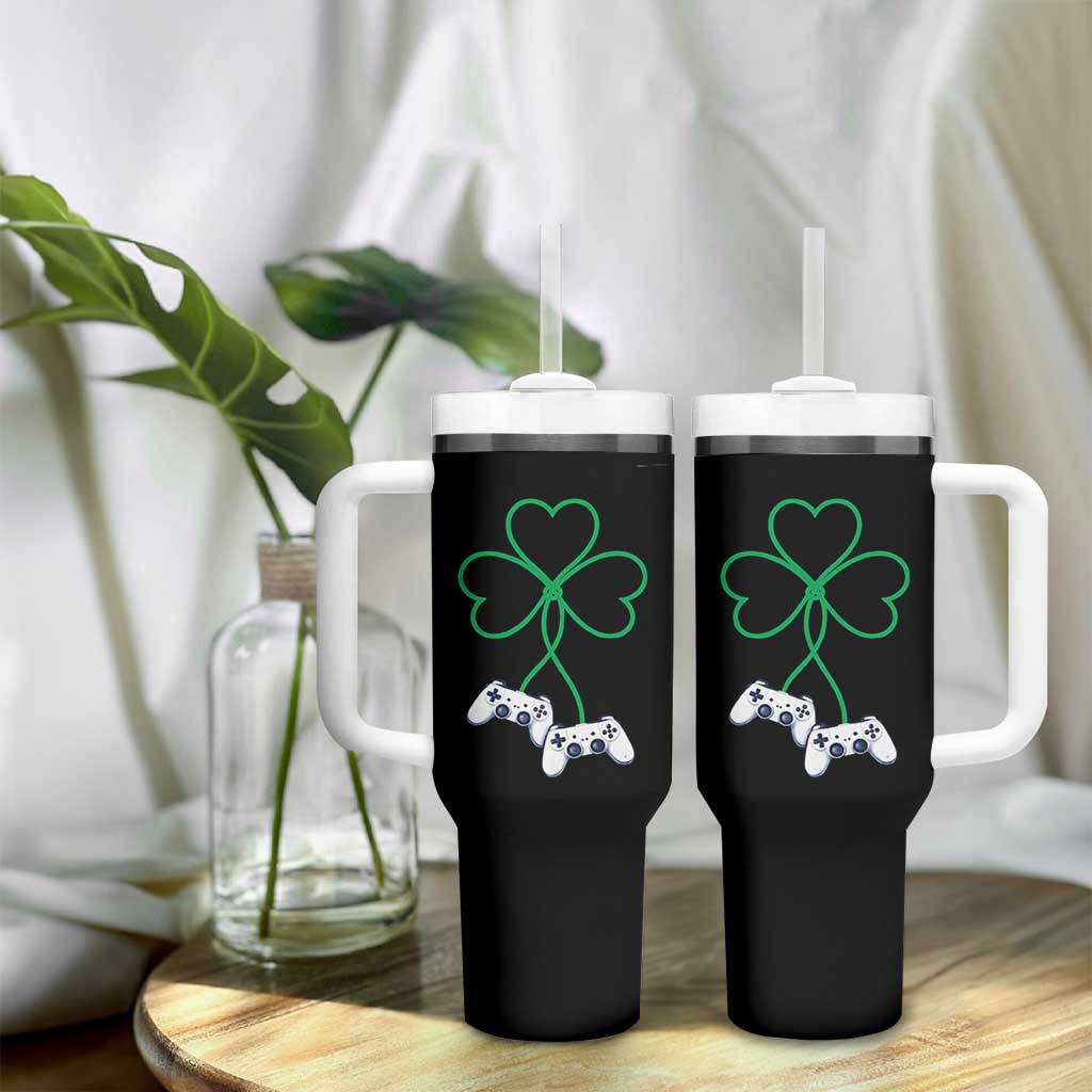 Video Game Lover St Patricks Day with Shamrock Controllers Tumbler With Handle