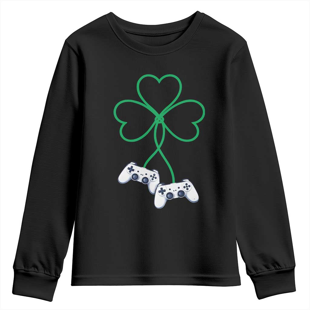 Video Game Lover St Patricks Day with Shamrock Controllers Youth Sweatshirt