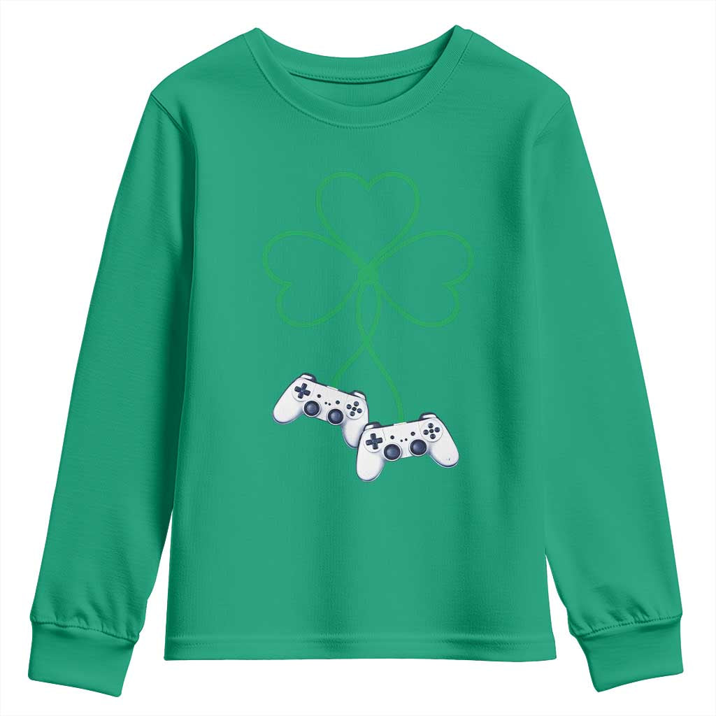 Video Game Lover St Patricks Day with Shamrock Controllers Youth Sweatshirt