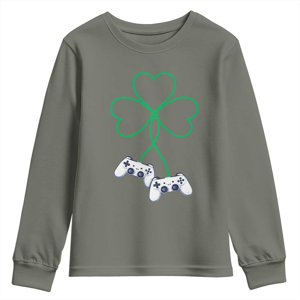 Video Game Lover St Patricks Day with Shamrock Controllers Youth Sweatshirt