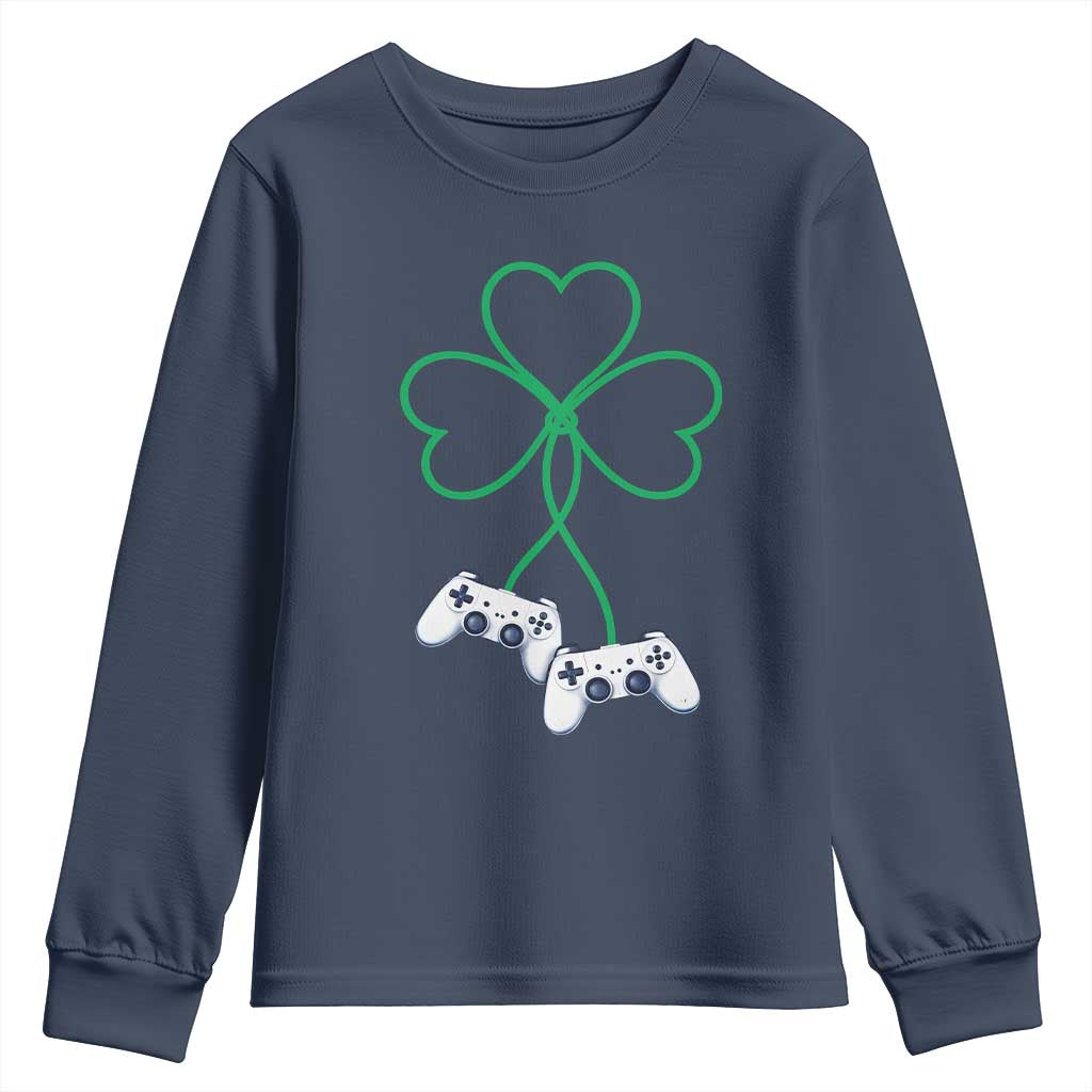 Video Game Lover St Patricks Day with Shamrock Controllers Youth Sweatshirt